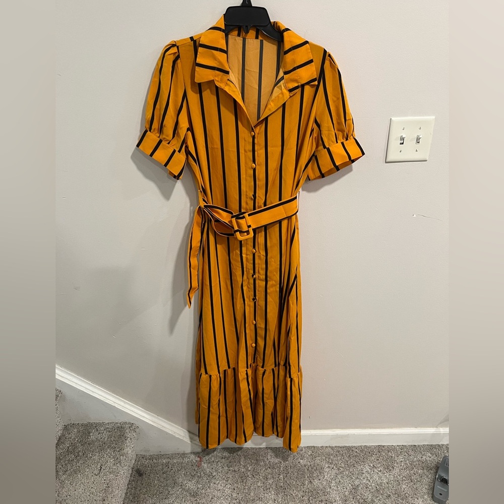 SHEIN Striped Belted Tshirt Maxi Dress